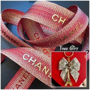 CHANEL Red and Gold Metallic Logo Gift Wrapping Ribbon 2 Yards